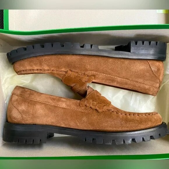 J Crew Winona lug-sole penny loafers in suede. Rich toffee, size 7h. - Picture 4 of 4